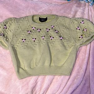M Cider Cropped Knit Tee w/ Puffed Sleeves